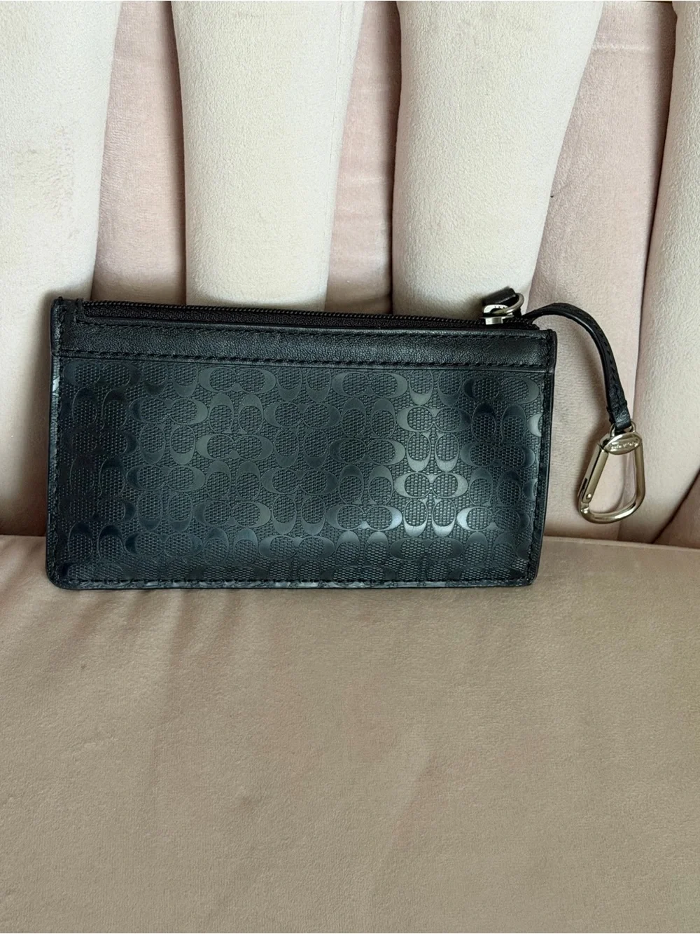 COACH Black Signature Zip Card Case Keychain